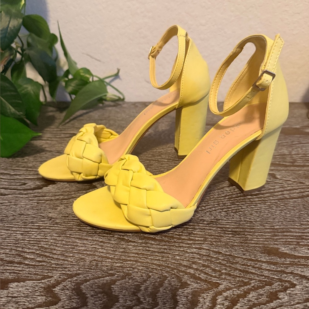 Madden Girl Yellow Braided Ankle-Strap Block Heel Sandals - Women